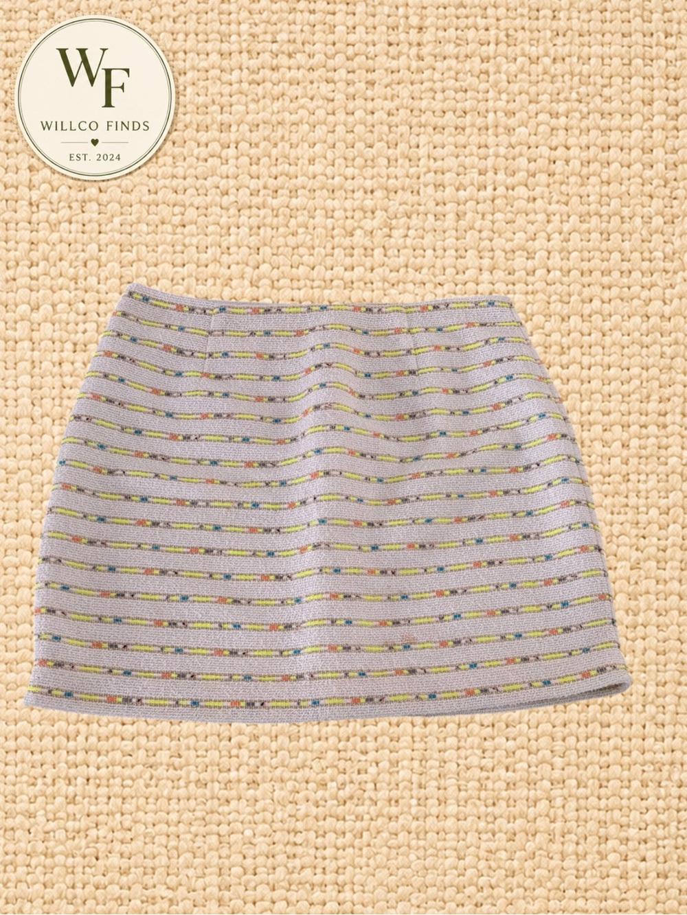Olive + Oak Tweed Mini Skirt Size Small Metallic Neon Stripe Lined